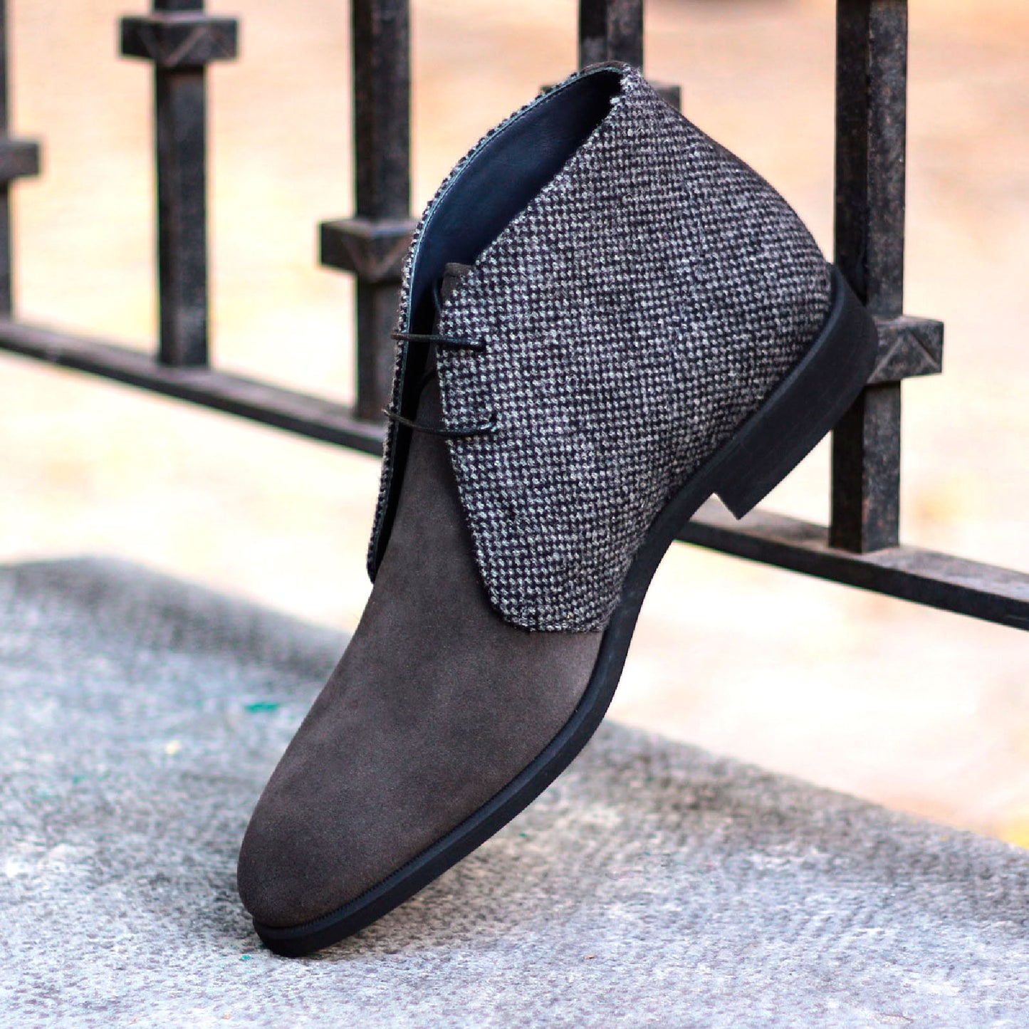 Grey Suede Chukka Boots with Navy Calf Leather Lining