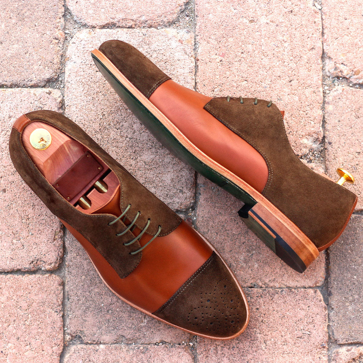 brown box calf and khaki suede Derby shoes