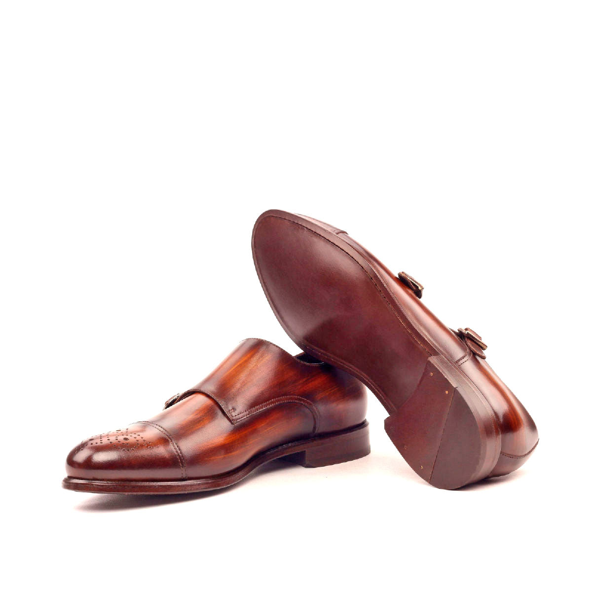 Double Monk Men's Shoes in Brown Patina