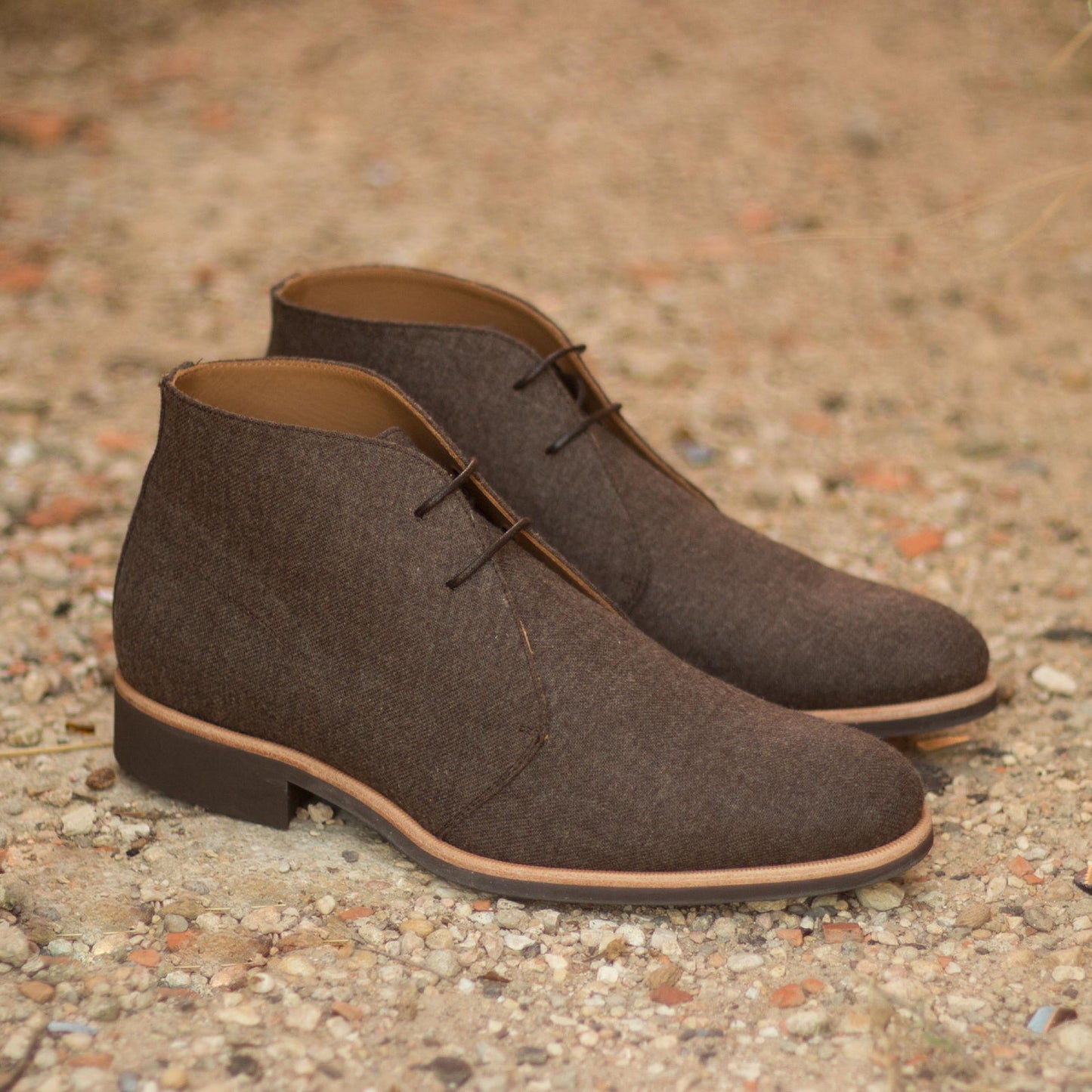 Handmade Men's Brown Flannel Chukka Boots