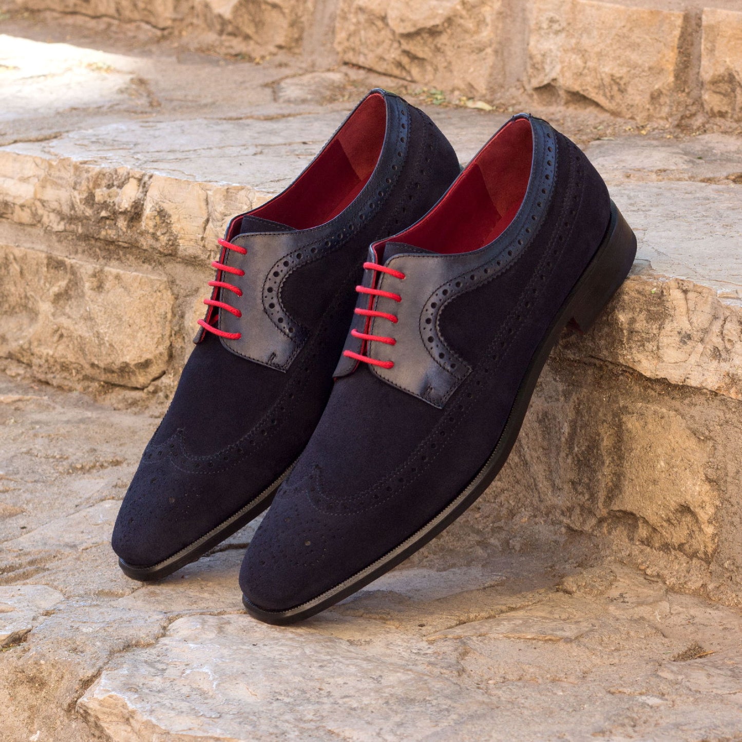 Longwing Blucher with Navy Lux Suede & Painted Calf Leather
