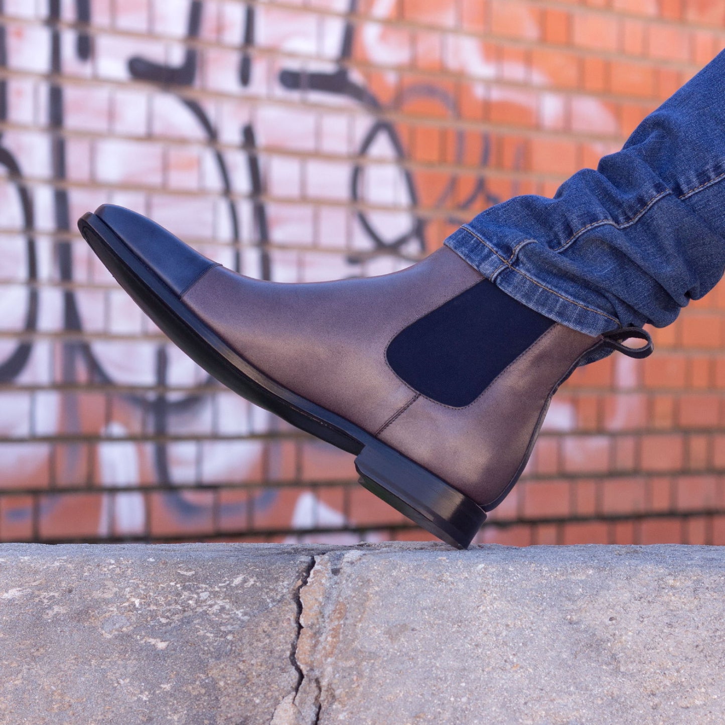 Chelsea Boot Classic for Grey & Navy Painted Calf Leather