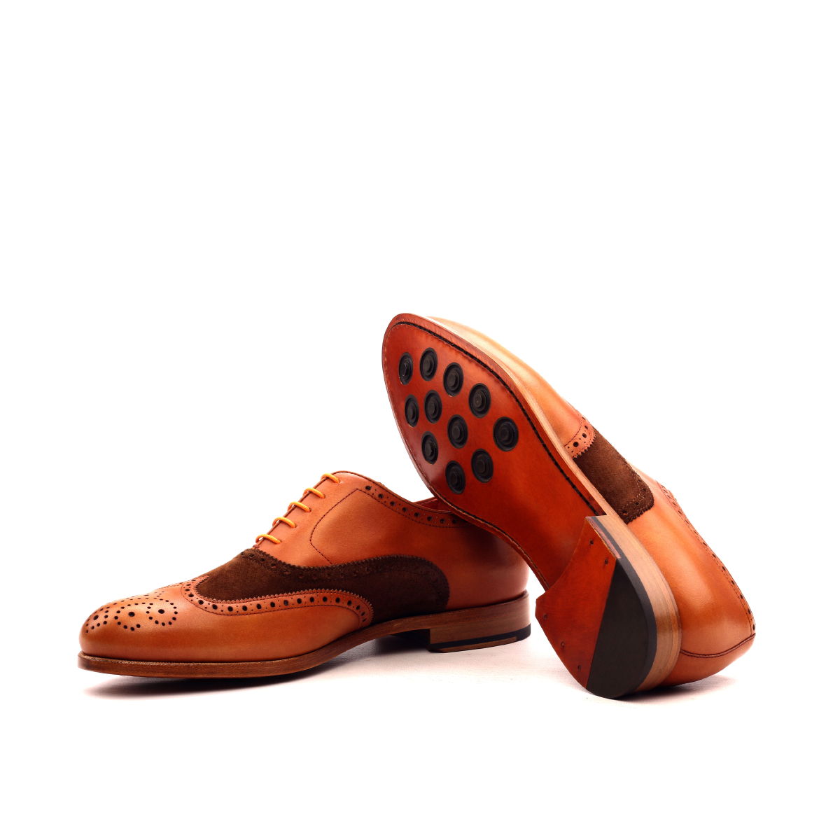 Full Brogue Men's Shoes in Brown Suede and Cognac