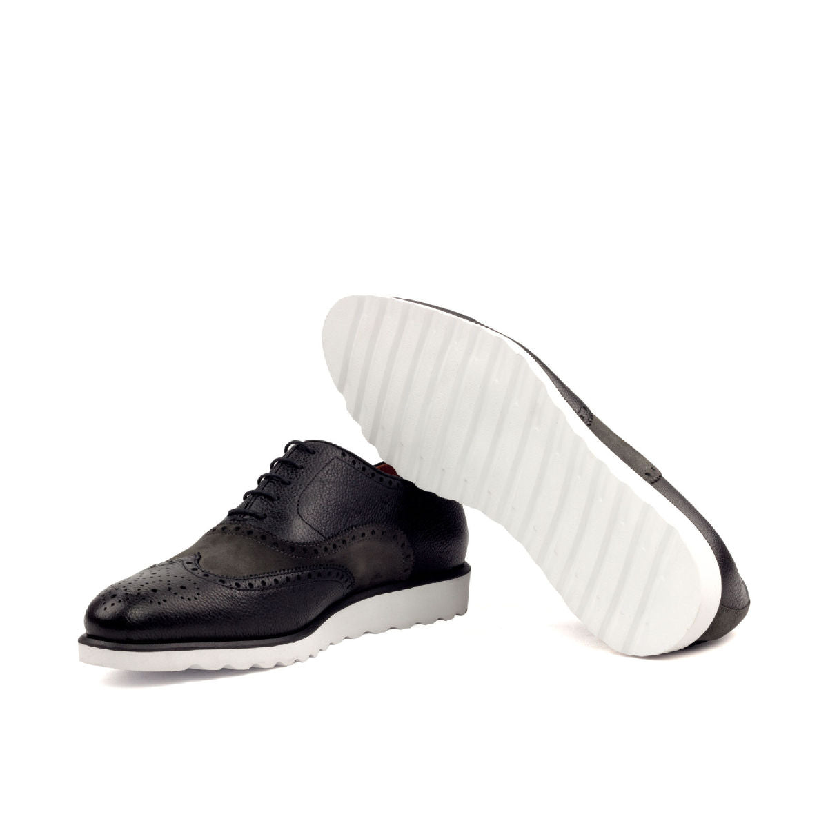 Men's Full Brogue Shoes with Grey Suede & Black Leather