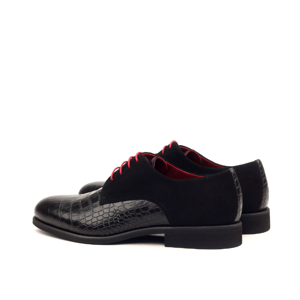 Derby Men's Shoes Black Croco & Kid Suede