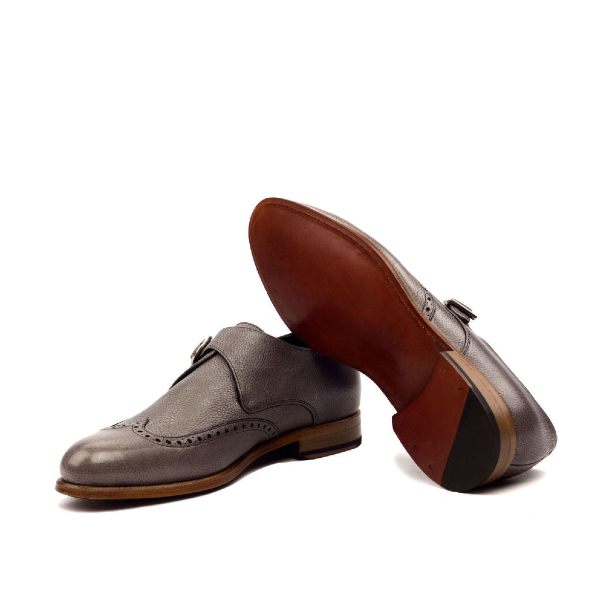 Single Monk Men's Shoes Grey Painted Full Grain
