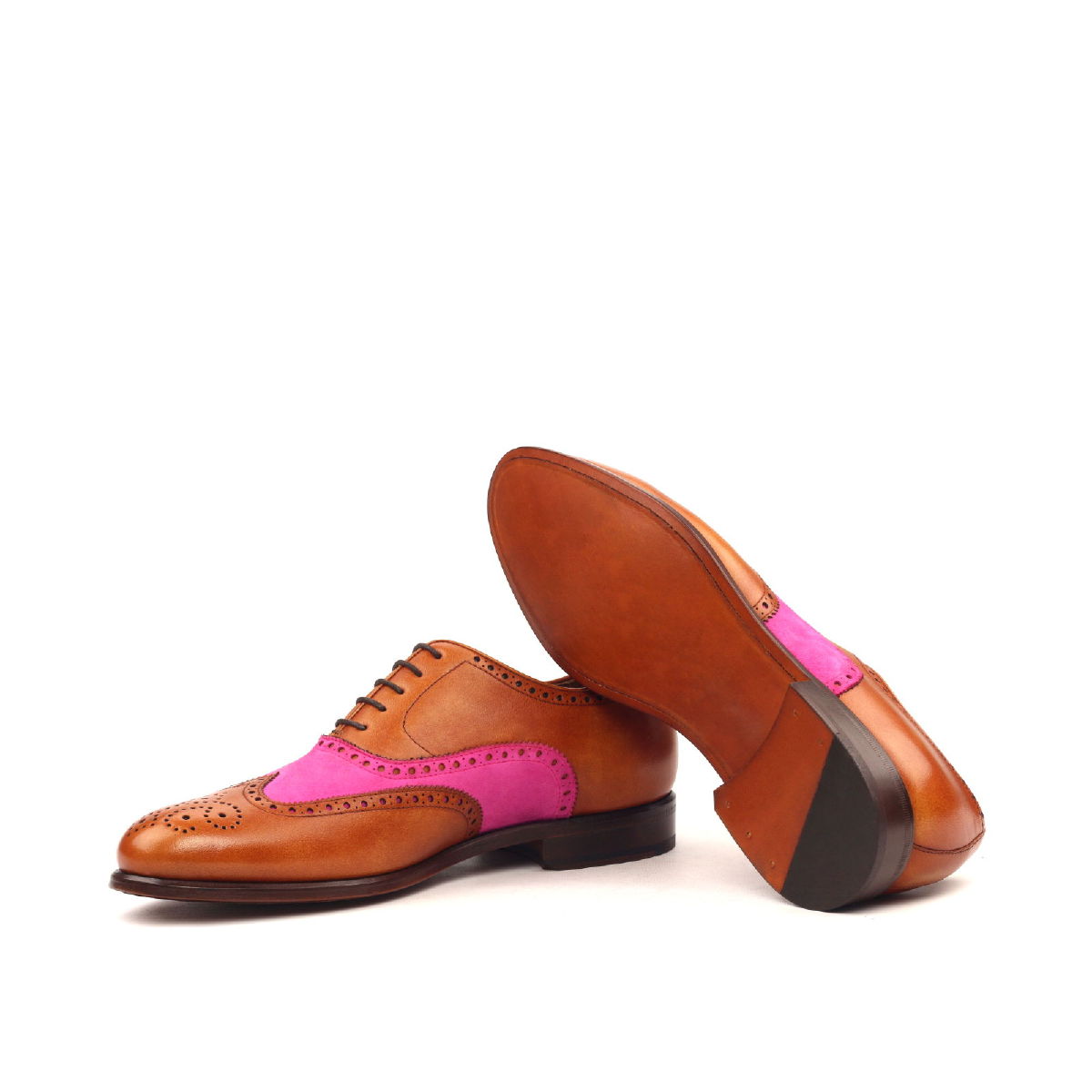 Full Brogue Men's Shoes in Cognac & Fuchsia