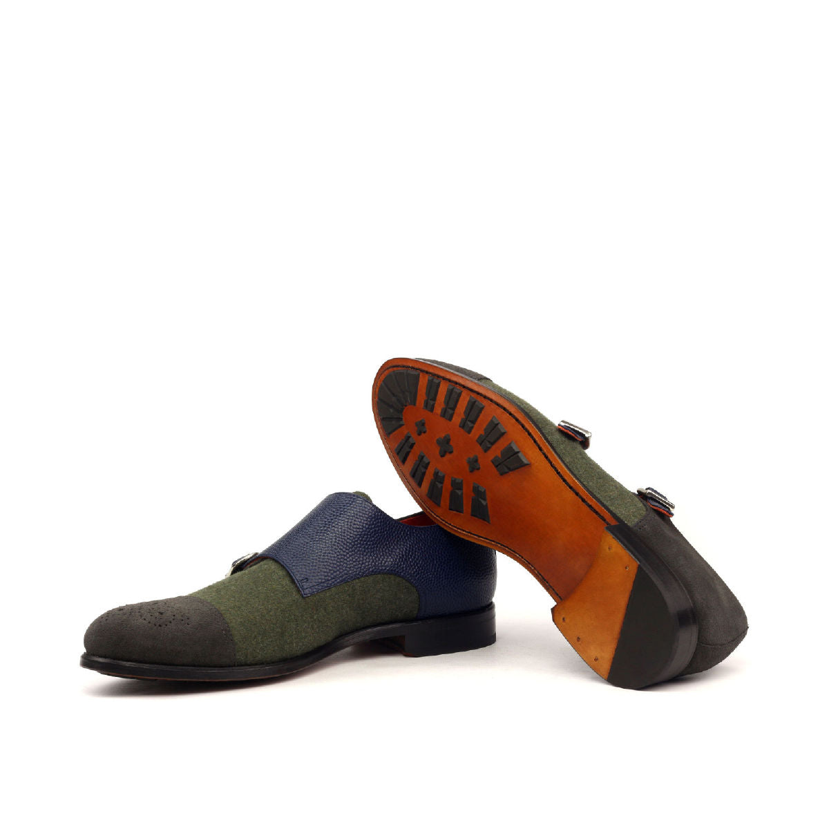 Double Monk Men's Shoes in Green, Grey & Navy