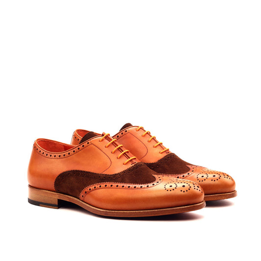 Full Brogue Men's Shoes in Brown Suede and Cognac