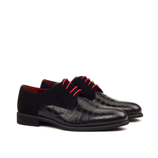 Derby Men's Shoes Black Croco & Kid Suede 